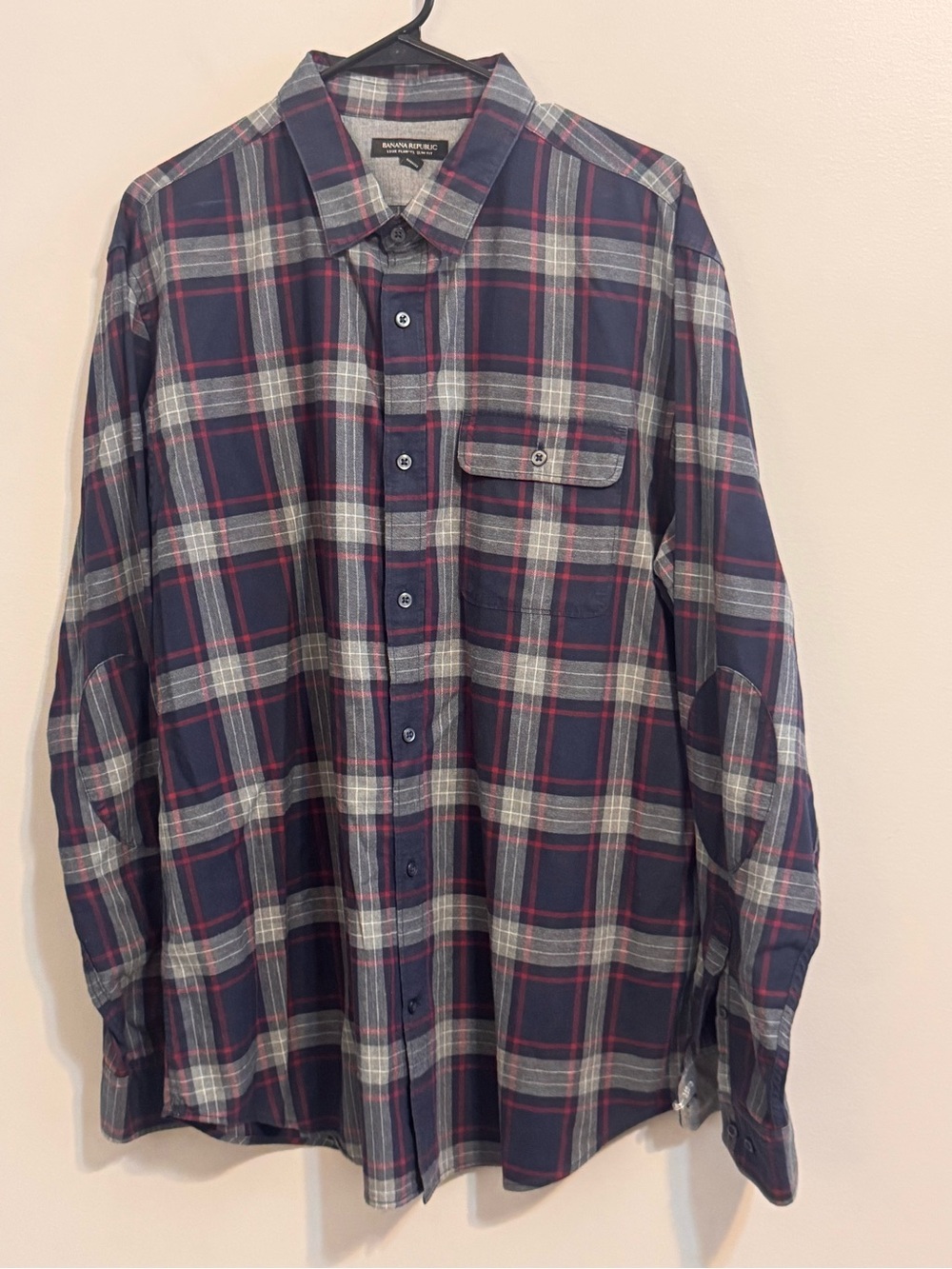 Banana Republic Luxe Flannel Shirt Men’s XL Slim Fit Plaid Elbow Patch